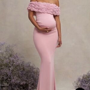 Elegant Pink Off-Shoulder Maternity Dress, Club L London